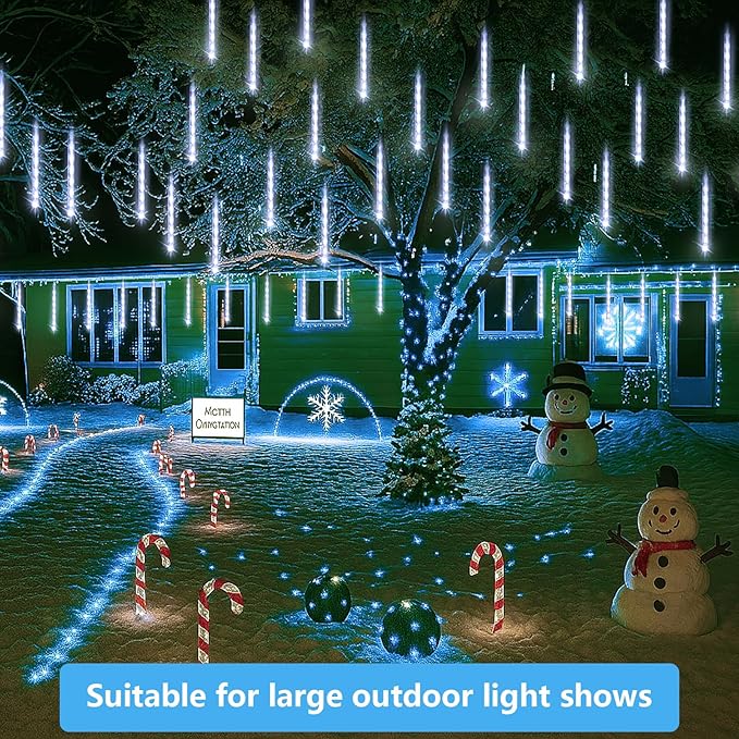 Purtuemy Outdoor Christmas Lights: 40 Tube(Equivalent to 5 Sets of 8-Tubes) Meteor Shower Rain Lights - Waterproof Christmas Halloween Decorations for Yard Outside Tree Roof, White