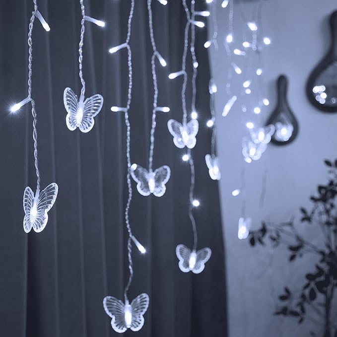 YOLIGHT Butterfly Curtain Lights 13ft 96 LED Twinkle Fairy Light Curtain String Lights with Remote, Butterfly Hanging Decoration for Bedroom Dorm Wall Patio Party Wedding Halloween Christmas (White)
