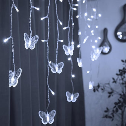 YOLIGHT Butterfly Curtain Lights 13ft 96 LED Twinkle Fairy Light Curtain String Lights with Remote, Butterfly Hanging Decoration for Bedroom Dorm Wall Patio Party Wedding Halloween Christmas (White)