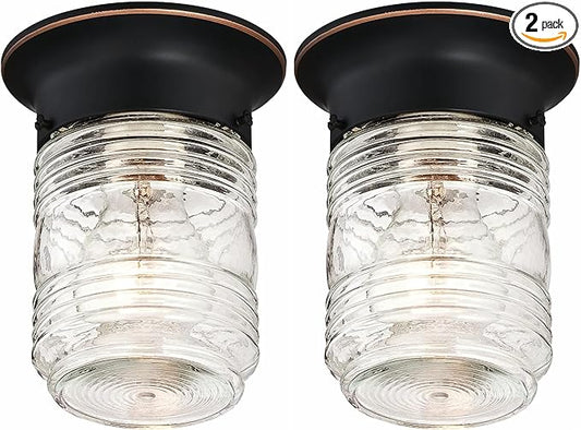 Design House 587238 Jelly Jar 1-Light Indoor/Outdoor Flush Mount Ceiling Light, Oil Rubbed Bronze (Pack of 2)