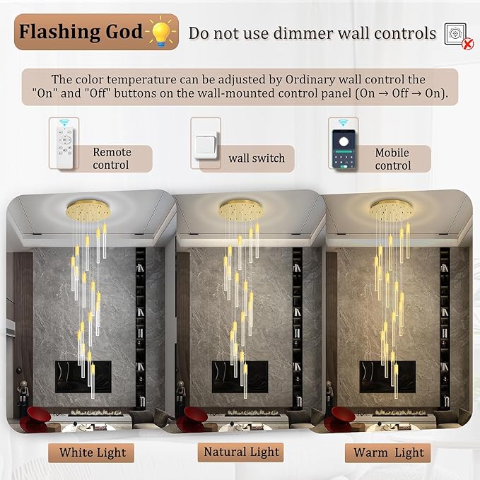 Flashing God 137'' Large Crystal Chandeliers for High Ceiling 16-Lights Stairway Chandelier Modern Gold Chandelier Crystal Pendant Ceiling Light for Living Room Foyer Entrance