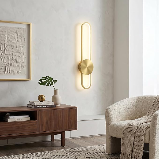 JAYMP Modern Wall Sconce 4000K Dimmable LED Wall Light Fixture, Hardwired Wall Lamp for Living Room, Dining Room, Bedroom, Hallway, Lobby, Entryway, 1 Pack (Brushed Gold, H56cm/22inch)