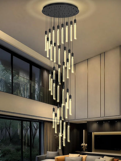 Flashing God Long Chandeliers for High Ceiling Black Bubble Crystal Chandelier Large Foyer Entrance Chandeliers for High Ceiling Big Crystal Chandelier LED Dimmable 2700K-6000K