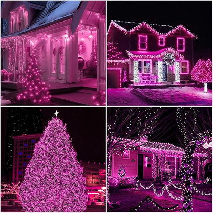 LAMPHOME 99ft Pink Valentine Lights String, 300 LED Valentines Day String Light Plug in, 16Lighting Modes Transparent Wire Fairy Starry for Indoor Outdoor Xmas Tree Wedding Party Decoration