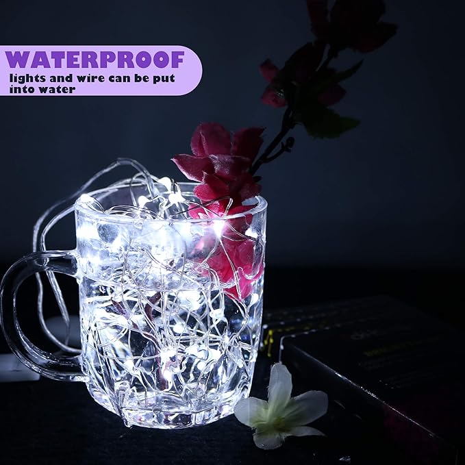 6 Pack Fairy Lights Battery Operated No Remote Waterproof Firefly Lights LED Starry String Lights 20 LEDs 7ft Silvery Copper Wire for Wedding Party Bedroom Patio Christmas Decor Cool White