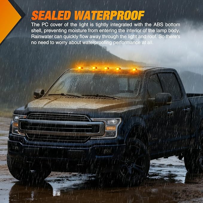 Nilight Cab Roof Marker Light 5 PCS 16 LED Smoked Lens Amber Top Clearance Lights Kit Waterproof Surface Mount for Ford Dodge Ram SUV POV Pickup Trucks