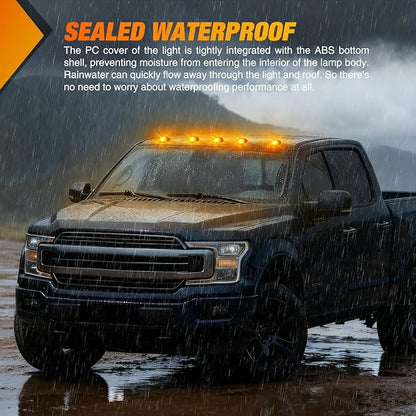 Nilight Cab Roof Marker Light 5 PCS 16 LED Smoked Lens Amber Top Clearance Lights Kit Waterproof Surface Mount for Ford Dodge Ram SUV POV Pickup Trucks