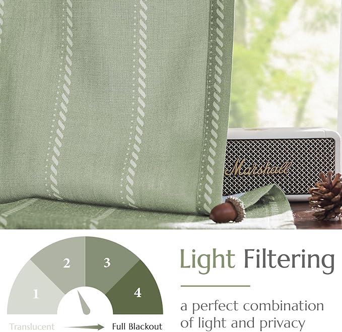 jinchan Nautical Striped Linen Kitchen Curtains 36 Inches Farmhouse Tier Cafe Curtains for Living Room Bathroom Laundry RV Rustic Half Window Light Filtering 2 Panels Green