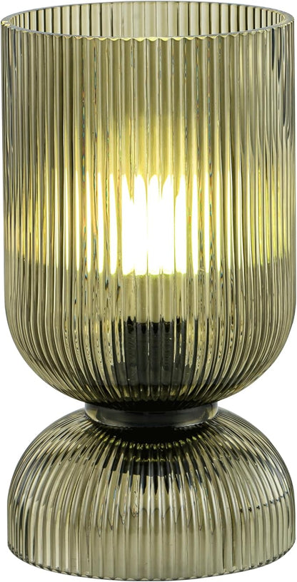 Modern RGB Glass Table Lamp with Remote，Color Changing Bedside Lamp with Green Glass Shade, 16 Colors, On/Off Cord Switch, Nightstand Lamp for Bedroom, Living Room, Office,Bulb Included