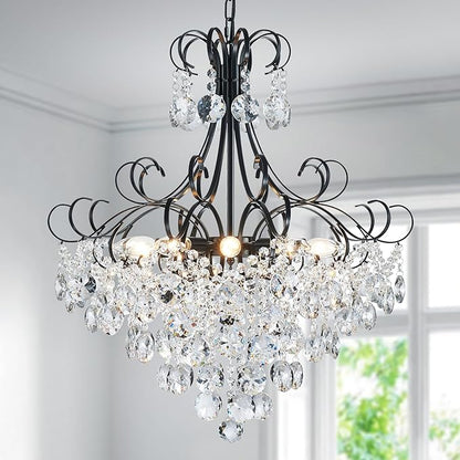 ANJIADENGSHI Crystal Chandelier K9 Crystal Lighting Chandelier for Living Room 10 E12 Bulbs High 27.6 in x Diameter 22.8 in, Black