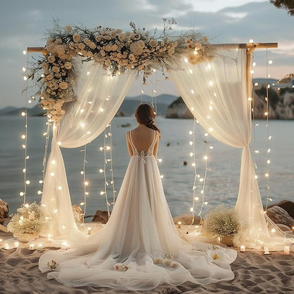 Fomcet Tulle Backdrop Curtains Ivory 30FT X 10FT Tulle Curtain with Lights String Sheer Backdrop Curtains for Parties Wedding Baby Shower Photo Shoot Decorations (6 Panels 5x10FT)