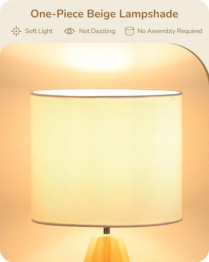 EDISHINE Small Cute Table Lamp, Wood Tripod Nightstand Lamp, Mid Century Bedside Lamp with Linen Fabric Shade for Nursery, Living Room, Bedroom, End Table, UL Listed, 14.2 Inch, ON/Off Switch