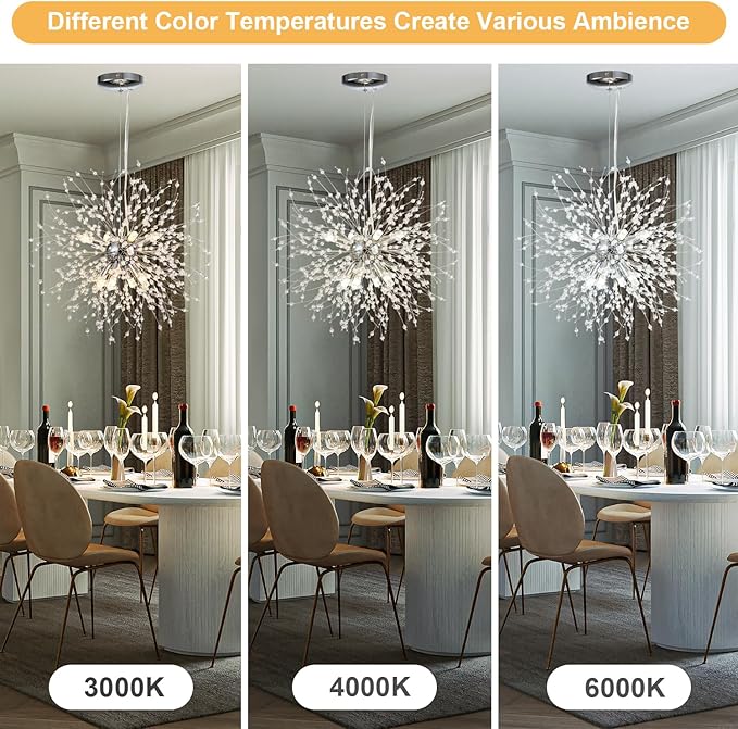 SineRise Modern Crystal Chandeliers Firework, Crystal Light Fixture, Dandelion Chandelier (8-Light, Chrome) for Foyer Hallway Entryway Kitchen Bedroom (Bulbs Not Included)
