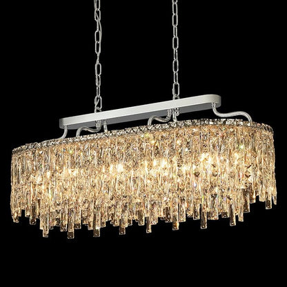 12-Lights Modern Luxury Crystal Chandeliers for Dining Room Light Fixtures Over Table | L36 Chrome Crystal Kitchen Island Lighting | Oval Hanging Chandeliers for Living Room Kitchen Bathroom