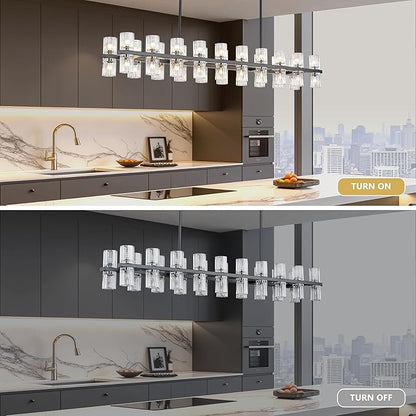 Black Rectangular Crystal Chandelier for Dining Room, 53 in Light Fixture Chandelier Over Table, Modern Crystal Chandelier Pendant Light for Kitchen Island Living Room