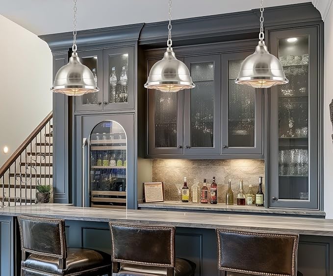 Kira Home Liberty 13" Modern Industrial Pendant Light + Metal Cage Shade, Adjustable Hanging Height, Brushed Nickel Finish