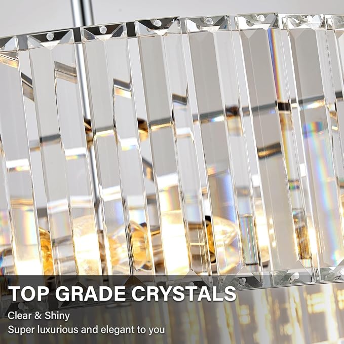 YURNYQ Chrome Crystal Ceiling Light Fixture, Modern Semi Flush Chandelier, Round Hanging Lighting Chandeliers for Dining Room, Kitchen, Bedroom, 6-Light, 19.68 Inch
