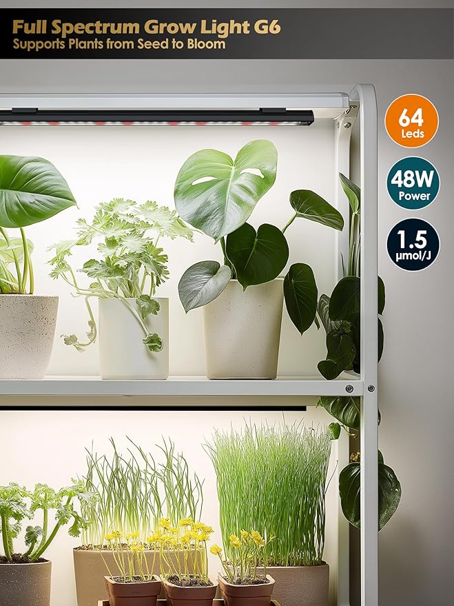 T5 Smart Grow Light for Indoor Plants,3500K Full Spectrum LED Plant Light Strips with 3/9/12H Auto Timer,Stepless Dimming,Modular Design，Plug and Play (Black, 6 Pack)