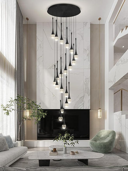 ykolupty 138'' Modern Chandelier,20-Lights Black Modern Pendant Light Fixture Staircase Large Chandelier Lobby Living Room Bedroom Foyer High Ceiling Chandelier