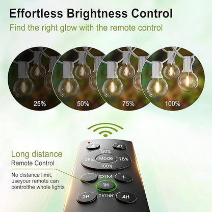 Outdoor-String-Lights-Patio-LED-Light-Outside 30FT Waterproof Dimmable Remote Outdoor Lighting G40 Globe Plastic LED Bulbs Hanging Lights Connectable for Backyard Porch Party 1FT Bulbs Spacing