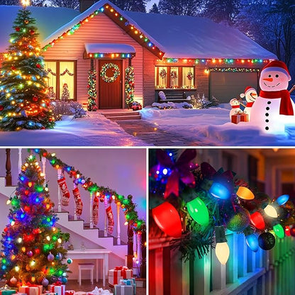 50FT C7 LED Multicolor Christmas Lights, Outdoor String Lights with 55 Multicolor LED Ceramic Bulbs(5 spare), Vintage Christmas Lights for Indoor Outdoor Xmas Tree Home Party Decorations, Green Wire