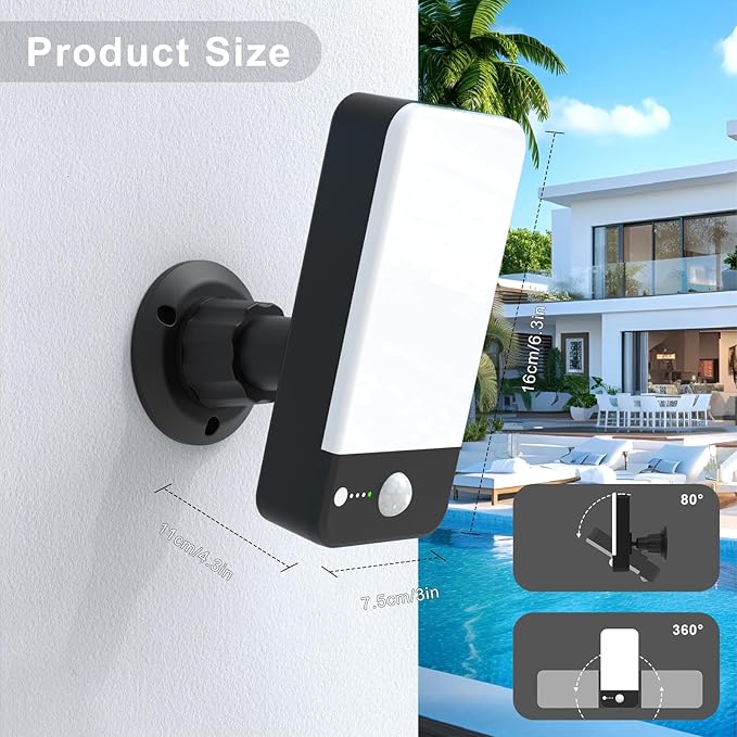 Motion Sensor Outdoor Light, 10000mAh Rechargeable Battery Operated Outdoor Light with 3 Modes, 3000-6000K Dimmable IP65 Waterproof Security Lights for House, Fences, Porches, Garden (2, Black)