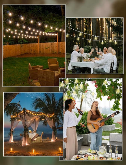 50FT Outdoor LED String Lights, White String Lights with 25 Shatterproof ST35 LED Vintage Edison Bulbs, Waterproof Hanging Patio Lights for Outside Backyard Garden