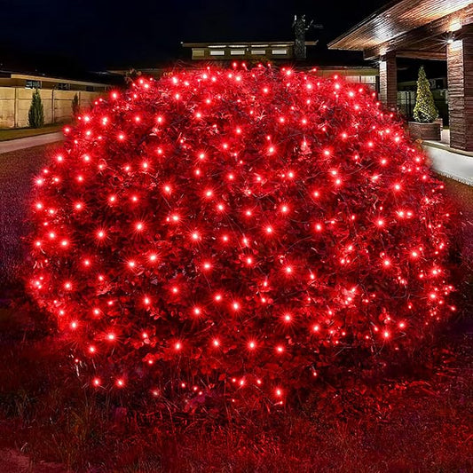 Dirnun Led Christmas Net Lights Red Outdoor Christmas Lights 160LED 5ftx7ft, Waterproof Outdoor Indoor Fairy Mesh Net Light for Xmas Party, Yard, Patio, Trees, Shrubs, Bushes Decorations
