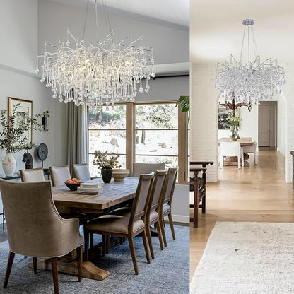 Branch Chandeliers Lights, 8-Light Modern Raindrop Crysta Luxury Chandelier Light Fixture for Dining Room Living Room, Kitchen Island D23.6 inch Farmhouse Chandelier