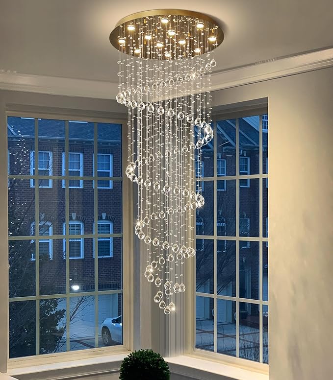 HAIXIANG LED W32 xH78 Chandelier for Living Room LED Chandeliers Dimmable Light Fixtures High Ceilings Pendant Lighting for Foyer Entryway Staircase Gold