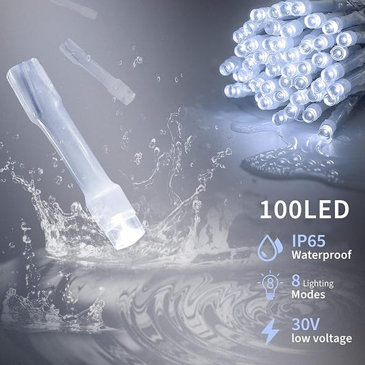 oopswow LED String Lights by White, 100LED Plug in Fairy String Lights with 8 Modes for Indoor and Outdoor Party Wedding Home Patio Lawn Garden Christmas Supplies-White