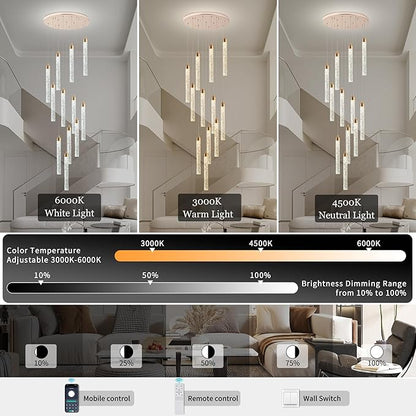 Crystal Staircase Chandelier, Modern Gold Large Spiral Dimmable LED Cluster Raindrop Foyer Chandelier Lighting, Bubble Living Room Hanging Light Fixture 12 Light Remote Control