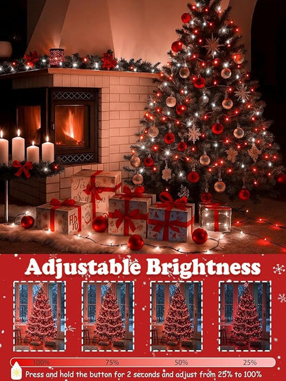 2 Pack 66FT 200 LED Red and White Christmas String Lights Indoor Outdoor, 13 Modes Extendable Christmas Tree Lights with Timer & Memory, Waterproof Twinkle Xmas Lights for Tree Holiday Party Garden