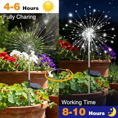btfarm 2 Pack 120 LED Solar Garden Lights Outdoor, 8 Modes Firework Lights Solar Powered, Waterproof Twinkle Fairy Light Outside for Yard Patio Pathway Pool Christmas Party Decorative, Cool White