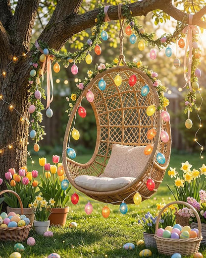 SUNSGNE Easter Egg String Lights, 8.5ft Easter Decorative Lights with 10 Clear Colorful Egg Bulbs for Outdoor Bedroom Party Holiday Home Tree Decoration