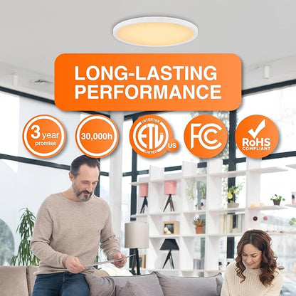 Sylvania 15" Dual Selectable Slim Ceiling Light Fixture, 24W/28W/32W, 2200/2600/3000 LMS, 5 Color Selectable (2700/3000 / 3500/4000 / 5000K), Dimmable, White Finish - 1 Pack (67282)