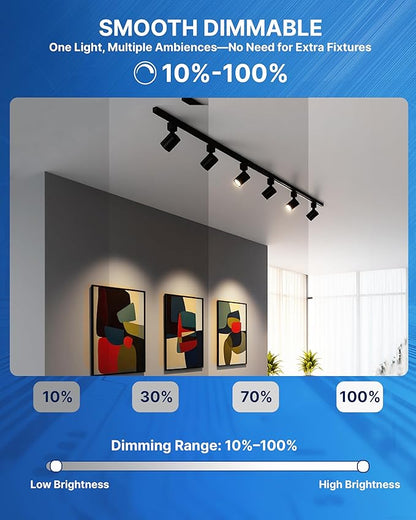 FLSNT LED J Track Lighting Heads, 10W (60W Eq.), 5CCT (2700K-5000K), 800LM CRI90 Dimmable Track Light Head, 36°COB Spotlight, J Type Compatible Track Light for Accent Lighting, Black, 6 Pack