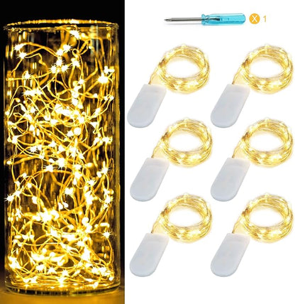 6 Pack Fairy Lights Battery Operated No Remote LED Starry String Lights 30 Micro Starry LEDs on 10ft Silvery Copper Wire Light for DIY Wedding Centerpiece Table Decorations (Warm White)