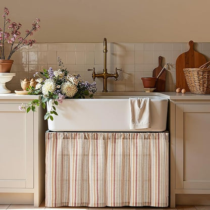 jinchan Colorful Striped Linen Kitchen Curtains 24 Inch Tier Curtains Farmhouse Modern Cafe Small Window Treatments Light Filtering Rod Pocket for Living Room Bathroom 2 Panels Multi Red