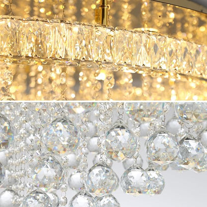 Dia 24" Modern Crystal Chandeliers for Dining Room,Gold Raindrop Chandelier Flush Mount Chandeliers for Living Room Bedrooms Dining Room Dimmable 2700k 4500k 6000k