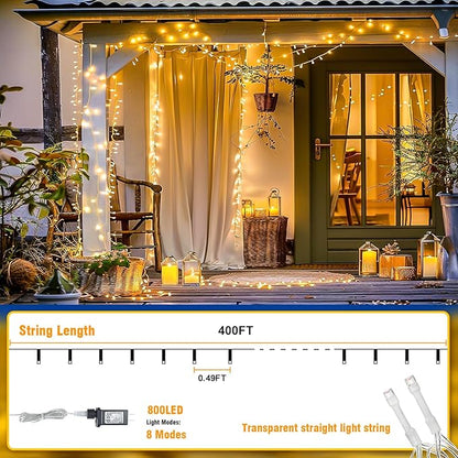 400FT Extra Long Christmas String Lights with Remote, LED Outdoor Waterproof Fairy Lights, Connectable Timer Dimmable Holiday Lights for Roof, Wedding, Party, Garden Decorations (Warm White)