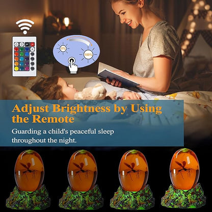 Jurassic 3D Mosquito in Amber Resin, Mosquito Resin with Volcanic Lava Lamp Base with Remote 16 Colors Flashing RGB Dimmable, True 3D 3.3 Inches Tall Dinosaur DNA Replica Paper Weight Gifts