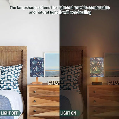 Table Lamp Marine Shark Fish Bubble Pattern Nightstand Lamp with Wood Base Fabric Lamp Shade Bedside Desk Lamp for Living Room Bedroom Kids Room Office
