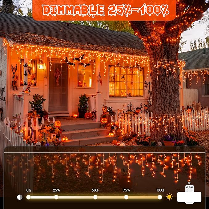 JMEXSUSS Orange Thanksgiving Lights Outdoor, 38.8 FT 400 LED Orange Icicle Lights Outdoor Waterproof, 8 Modes String Light Plug in for Fireplace Tree Garden Patio Thanksgiving Fall Halloween Decor