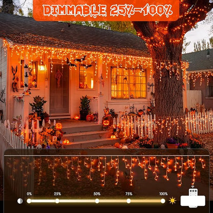 JMEXSUSS Orange Thanksgiving Lights Outdoor, 38.8 FT 400 LED Orange Icicle Lights Outdoor Waterproof, 8 Modes String Light Plug in for Fireplace Tree Garden Patio Thanksgiving Fall Halloween Decor