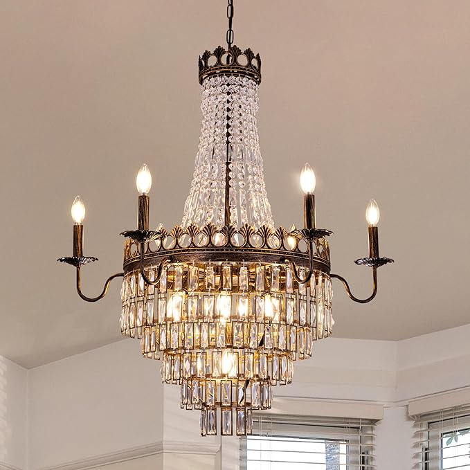 Wellmet French Empire Crystal Chandelier, 13-Light Bronze Luxury Crystal Chandelier, Traditional Court Chandelier For Living Room, Dining Room, Bedroom, Drawing Room, Foyer, Hallway, Restaurant, 33''W