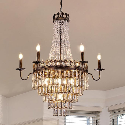 Wellmet French Empire Crystal Chandelier, 13-Light Bronze Luxury Crystal Chandelier, Traditional Court Chandelier For Living Room, Dining Room, Bedroom, Drawing Room, Foyer, Hallway, Restaurant, 33''W
