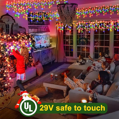 KNONEW 99ft 960 LED Christmas Lights Outdoor Decorations with 180 Drops, 8 Modes Curtain Fairy Light, Clear Wire LED String Light Indoor Decor for Wedding Party Christmas(Multicolor)