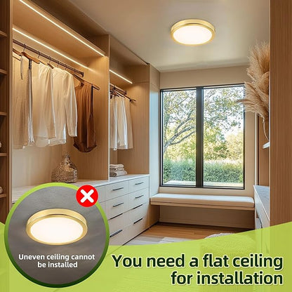 hykolity 9 Inch Selectable CCT LED Round Flat Panel Light, 18W 1800LM 3000K/4000K/5000K, Edge-Lit Flush Mount Ceiling Light Fixture for Kitchen, Bedroom, Laundry and Closet Room, Gold