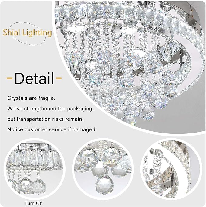 Dia 32" Modern Crystal Chandeliers for Dining Room,Silver Raindrop Chandelier Flush Mount Chandeliers for Living Room Bedrooms Dining Room Dimmable 2700k 4500k 6000k